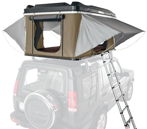 Prime Tech Hartschalen-Autodachzelt Nevada schwarz/beige – Leichtbau, nur 47 kg