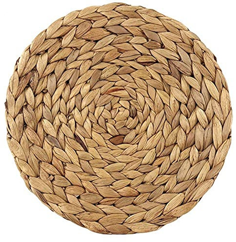 BYFRI 1pc Natural Handmade Straw Woven Placemat Wooden Round Braided Mat Heat Resistant Hot Insulation Anti-skidding Pad Water Hyacinth Placemat 25cm