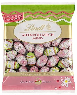 Lindt Schokolade Deko Edition Mini Eier | 180 g Beutel | Fröhlich-bunt verpackte Premium Vollmilch Schokoladeneier zu Ostern | Osterschokolade | Schokoladengeschenk