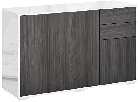 HOMCOM High Gloss Frame Sideboard, Side Cabinet, Push-Open Design with 2 Drawer for Living Room, Bedroom, Light Grey and White