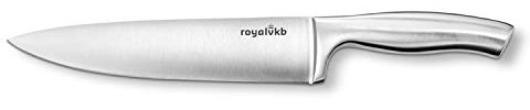 royalvkb KN0418 Couteau de chef ultra tranchant, en acier inoxydable, poignée ergonomique, passe au lave-vaisselle, parfait pour trancher, couper en dés et hacher, couteau de préparation, pour chef,