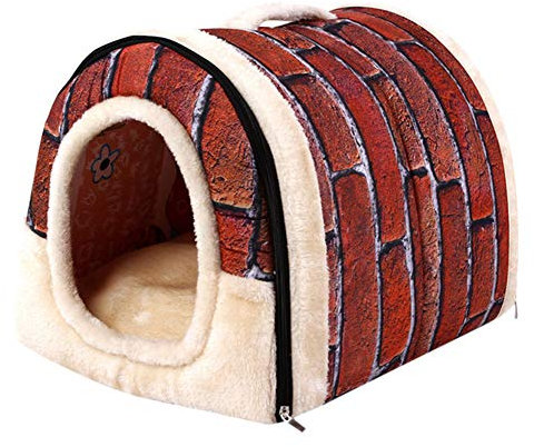 beautyhe Coussin pour Chien Pliable Semi-Fermé Loger Niche Chien IntéRieur Chaud Cotonel Mode Lit Chien pour Sommeil Profond Les Chats Chatons Chiots Petits Chiens Vintage