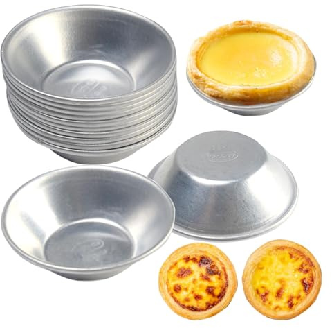Faderr 10 Stück Eierkuchenform aus Aluminium, Wiederverwendbare | Antihaft-Backformen, Spülmaschinenfest, Mini-Muffinform für Törtchen, Pudding, Cupcakes und Quiche, Silber