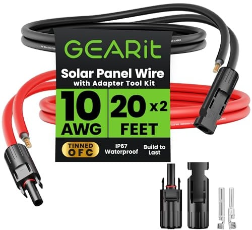 GearIT Câble d'extension Solaire 10 AWG (6,1 m Noir - 6,1 m) connecteurs solaires mâle vers Femelle avec kit d'outils Adaptateur, Panneau Solaire pour énergie renouvelable, Cordon d'extension en