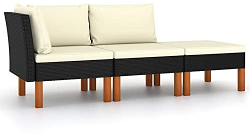 Tidyard 3-TLG. Garten-Lounge-Set mit Rückenkissen & Sitzpolster Gartensofa Balkonsofa Sitzgarnitur Ecksofa Mittelsofa Rattensofa Garten-Sitzgruppe Poly Rattan und Eukalyptus Massivholz