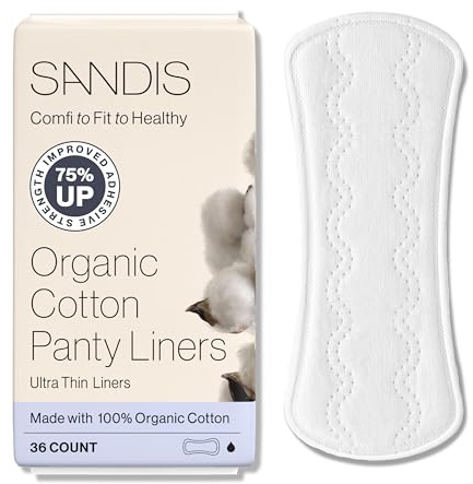 SANDIS Premium 100% Organic Panty Liners - Chemical Free Cotton Ultra Thin Liner for Women | Feminine Sanitary Napkins Unscented Everyday Use Leak Protection (Regular, 36 Count, Wrapped)