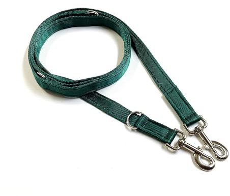 Police Style Dog Training Lead Double Ended 5ft (1.5 Metres Approx) Adjustable Leash Multi-Functional In Cushion Webbing (25mm, Forest Green)