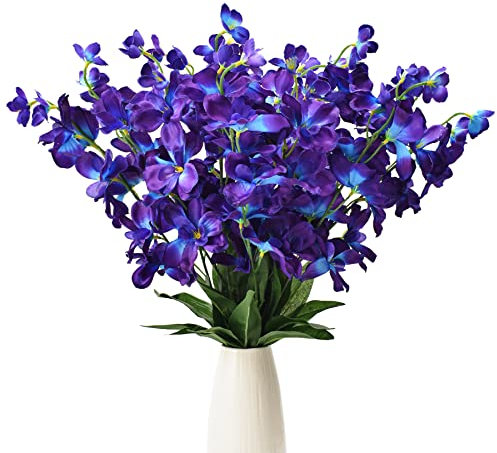 HUIANER Künstliche Orchideen-Blumen, künstliche Seide, türkis, Orchideen, künstliche lange Stielblumen für Hochzeit, Brautstrauß, Kranz, Tischdekoration, Outdoor-Dekoration, 12 Stück