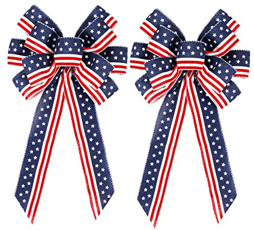 Hongsome Lot de 2 nœuds décoratifs 4 juillet pour couronne, rouge, blanc, bleu, étoiles pour décoration patriotique, jour de l'indépendance, jour commémoratif, fête des vétérans, porte d'entrée,