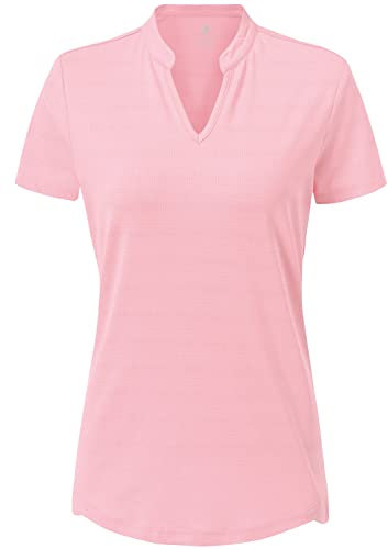 donhobo Damen Sport T-Shirt Laufshirt Kurzarm Sportshirt Schnell Trocken Poloshirts Yoga Gym Shirts Fitnessshirt Shortsleeve Casual Top (Hell-Pink, L)