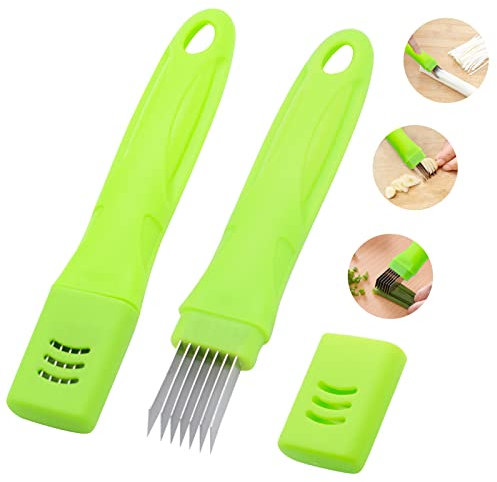 TACYKIBD Spring Onion Slicer, Green Onion Knife with Lid and 7 Stainless Steel Blades, Onion Chopper Vegetable Cutter for Green Onion Cucumber Kiwi Potato, Multi-Functional Kitchen Gadgets