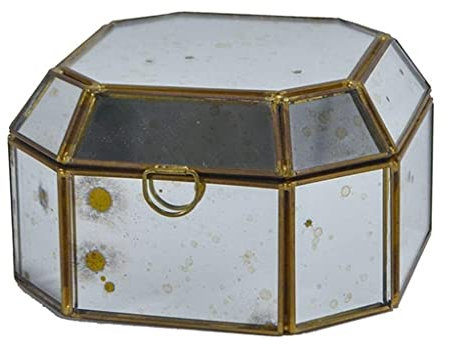Boîte à Bijoux Coffret Bijoux Boîte De Rangement pour Bijoux en Verre Miroir avec Garniture en Laiton Vitrine De Bijoux Polygonale pour Femme. Organisateur Bijoux (Color : As Shown, Size : C)