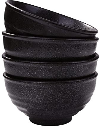 Swlthwen Japanische schwarze Reisschalen 4er Set Keramik asiatische Schalen Sushi Schalen für Reis, Hafer, Suppe, Snacks, Desserts