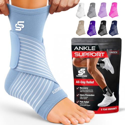 Sleeve Stars Ankle Brace Men & Women Support (Pair/M:10-12/Light Blue) | Plantar Fasciitis, Adjustable Strap, Sprained Wrap, Customizable Foot Support, Achilles Tendonitis Relief, Compression Sleeve