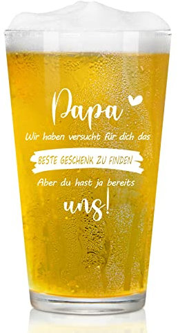 Joymaking Vatertagsgeschenk, Personalisiert Bierglas mit Gravur - Papa wir haben versucht fur dich das beste geschenk, Bester Papa Geschenk zum Vatertag Geburtstag Weihnachten