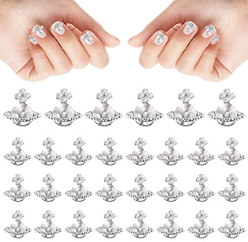 TIESOME 20Pcs Planet Nail Charms, 3D Nail Rhinestones Nail Art Zircon Alloy Manicure Jewelry Cute Glitter Nail Accessories for Women Girls Nail Decorations (White)