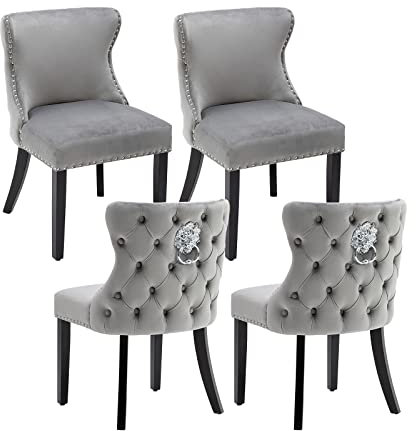 chairus Samt Esszimmerstühle 4er Set Küchenstühle Gepolstert für Wohnzimmer Armlos Polsterstuhl mit Holzbeinen (Grau-4)