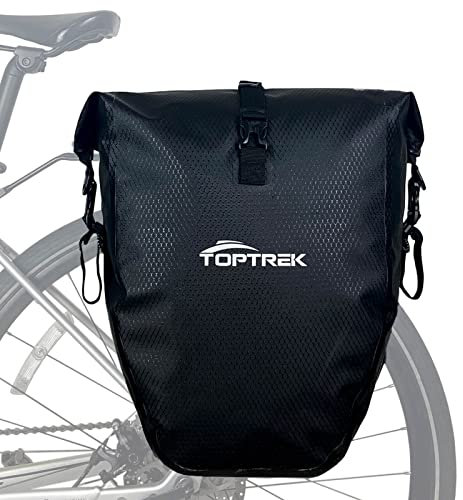 toptrek Fahrradtasche Gepäckträger, Wasserdicht mit Schnalle der Neuen Generation, 23-28L Gepäckträgertasche mit Reflektoren, Hinten Gepäckträger mit Tragegriff und Schultergurt (1 Pack)