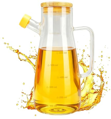 Buachois Bottiglia di Olio di Vetro,Olio D'oliva Aceto Condimento Dispenser per Salsa Contenitore Design in Scala Trasparente Teiera Bollitore Bottiglia per Versatore Liquido a Prova di Perdite(650ml)
