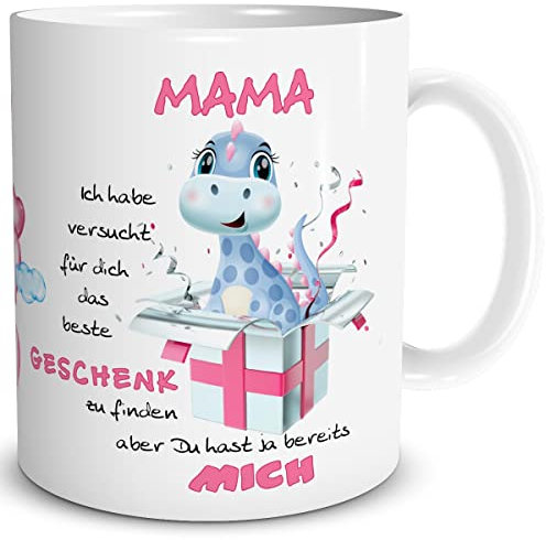 TRIOSK Tasse Mama mit Dino Beste Geschenk Spruch Ich habe versucht Muttertagsgeschenk lustig für Muttertag Frauen Freundin Mutter Geburtstag Weihnachten, Keramik 300ml Pink