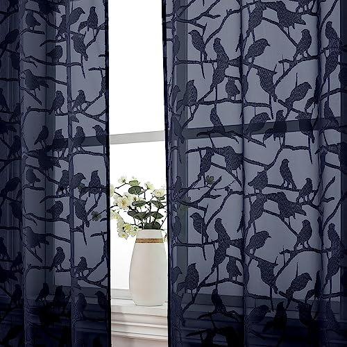 OVZME Anji 2 Panels Navy Blue Sheer Curtains 72 inch Length for Bedroom, Lightweight & Breathable Living Room Sheer Blue Curtain Window Treatment, Dual Rod Pocket Curtains for Door Window, 38Wx72L