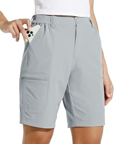 WILLIT Damen Shorts Wanderhose Kurze Hose Sommer Cargohose Radhose Stretch Sporthose Golfshorts Schnelltrocken Wander Outdoor Leichte Reise Shorts mit Taschen Grau M