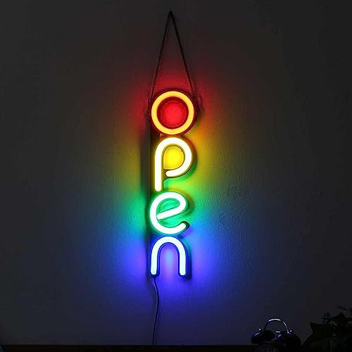 Open bunt vertikal Neonlicht LED Neon Schild XL Licht Lampe Reklame Leuchte Party Wand Dekoration Hintergrund Beleuchtung Deko Wandleuchte Disko BAR Deko Laden Schaufenster Kiosk Club geöffnet
