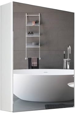 Plumbsys Bathroom Mirror Cabinet White 500x650mm Cabinet Shelf Aluminium Frames