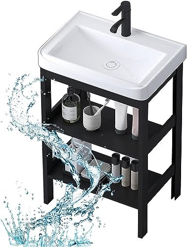 CATANK Fregaderos de Cocina para el hogar Fregaderos de Utilidad para una Sala de lavandería, Fregadero de cerámica Independiente Lavabo de Recipiente de Porcelana Rectángulo, con Juego d