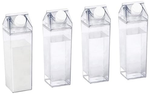 VOSSBACH 4x Kunststoff Milchflasche 500 ml Transparent Wiederverwendbar Wasserflasche Saftflasche Milch Flasche Plastikflasche