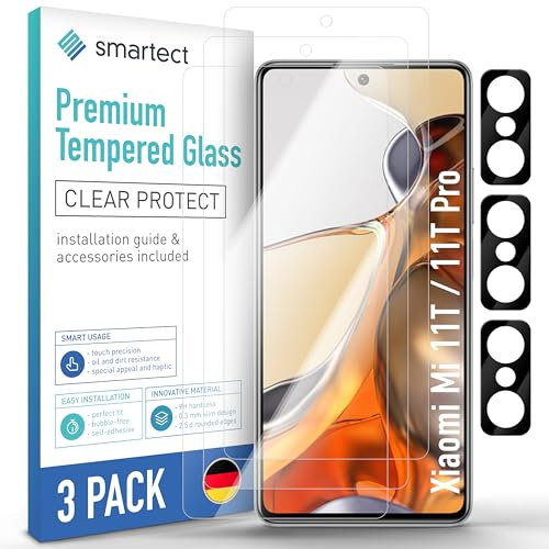 smartect Cristal Templado 3 + 3 Piezas para Xiaomi Mi 11T / 11T Pro | Protector Pantalla + Cámara, Vidrio Templado HD Antiarañazos, 0.3 mm Ultra Transparente, Dureza 9H, Sin Burbujas