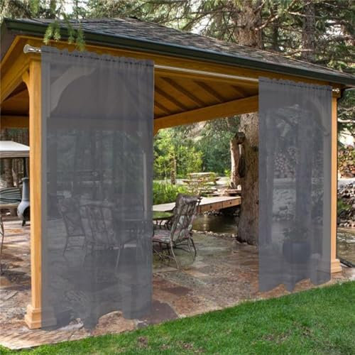 LINGKY Outdoor Vorhang Wetterfest Transparent Sonnenschutz Outdoorvorhänge Wasserdicht Voile Vorhang Outdoor Gardinen 2 Stück für Terrassentür Pavillon Veranda (B132xH213cm,Grau)
