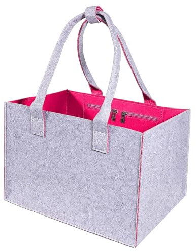 TUAKIMCE Einkaufstasche Filztaschen Shopper Faltbar Groß Tragetasche Shopping Bag Stabile Henkel mit Verschluss Einkaufskorb mit Innentasche Filz Tasche zum korb Einkaufen Kaminholz
