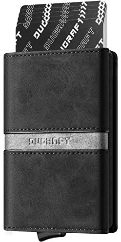 DUGRAFT Portefeuille Homme et Porte Carte Bancaire avec Protection RFID Anti-Piratage, Porte Carte et Billets avec Fenêtre d'identification pour 11 Cartes, Noir