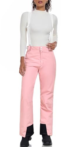 HOTIAN Damen Skihose Hosenträgerhose Snowboardhose Damen Winter Warm Wasserdicht Winddicht Abnehmbare Skilanglaufhose Thermohose Wanderhose Pink M