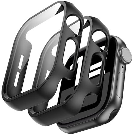 FDHYFGDY 2 Piezas Funda para Apple Watch Series 11 46mm, Funda Protectora de PC Integral con Protector de Pantalla, película Protectora Compatible con Apple Watch 11 46mm- Negro