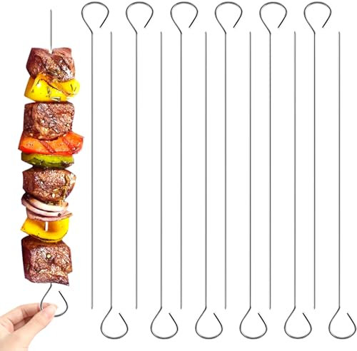 12 Pcs Stainless Steel Barbecue Metal Skewers, 8 Inch Roast Goose Needle Reusable Metal Skewers for kabobs Barbecue Skewer for Grilling Shish Kabobs, Meat and Vegetable