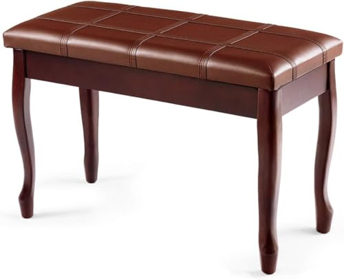 GOPLUS Banco Doble de Piano de Madera con Asiento Acolchado | Taburete para Piano de 2 Plazas con Compartimento de Almacenaje, 75x35x49cm, Carga Máxima 180KG