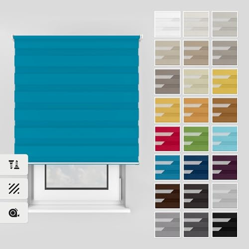 Estika Doppelrollo mit Bohren 100x150 cm Farbe: Cote d'Azur, Rollo Deckenmontage und Wandmontage Fenster rollos für innen, Jalousien Fenster, Tür Rollo