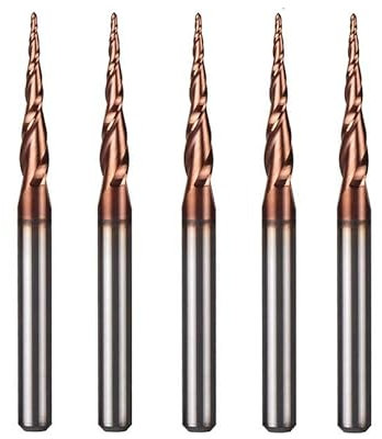 5 pcs Wolframmaserkarbid -Zoll -Größe 3,175 mm Kugel Nase Tapered End Mill Router Bits CNC Sich verjüngende Holzmundschneider verjüngen(5PC-R0.25-D3.1-HRC62)