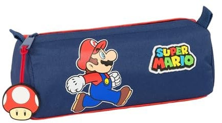 Super Mario Trick - Astuccio con cerniera e scomparto per bambini, ideale per bambini in età scolastica, comodo e versatile, qualità e resistenza, 21 x 7 x 8 cm, blu scuro/rosso, M, Casual