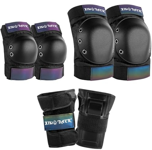 Knie- und Ellenbogenschützer Erwachsene - (6 in 1) Knie Ellenbogen Pads Handgelenkschoner mit Kordelzugbeutel, Skating Schutzausrüstung Set für Damen & Herren für Rollschuhe, Skateboard, Fahrrad