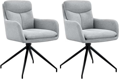CLP Esszimmerstuhl 2er Set drehbar Somers Stoff, 180° schwenkbare Sessel mit Armlehnen und Rückenlehnen, Küchenstühle gepolstert, Farbe:hellgrau