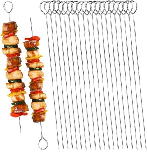 20PCS 304 BBQ Metal Skewers Stainless Steel,Reusable & Durable，11.81/30cm Metal Kebab Skewers for Oven, Grill & Barbecue