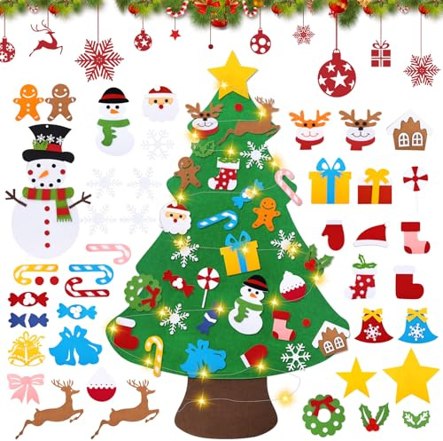 40 Pcs Árbol de Navidad de Fieltro DIY con Luces LED - Árbol de Navidad Decorado Desmontable 102cm, Adornos Arbol Navidad, Regalo Infantil Sostenible para Pared/Puerta