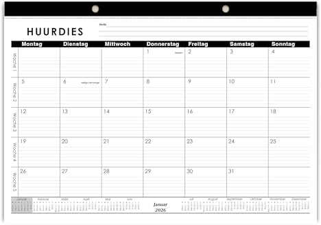 Schreibtisch Planer 2026-18 Monate Kalender mit Wochennummern, Notiz und Feiertagen - Januar 2026-Juni 2027 (#762, A3+)
