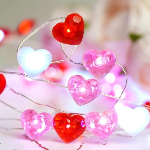 Koboko LED Herz Lichterkette, 2M 20 LED Rot-Weiß-Rosa Herzförmige Lichterkette Batterie, Valentinstag Deko Lichterketten Herz, Lichterketten Herzen für Valentinstag, Hochzeit, Jahrestage, Party Deko