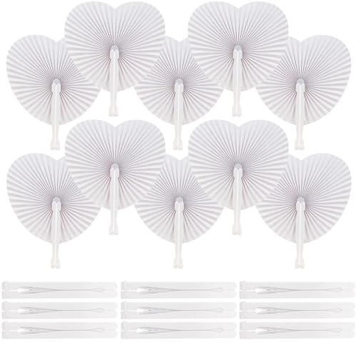 YFZYT 96Pcs Heart Hand Fans, White Folding Fans, Paper Fan for Wedding Decorations, Wedding Favours for Guests,Summer Gifts