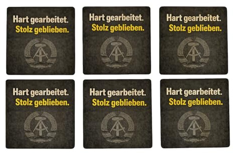 speecheese 6er Set Untersetzer aus Holz DDR-Stolz Hart gearbeitet. | Stolz geblieben. DDR Nostalgie Spruch für Sammler und Liebhaber