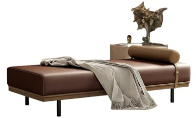 KIBONCY Chaise Lounge Accent Bench, Modern Window Seat – Faux Leather with Bolster Pillow, Sturdy Metal Legs, Non-Slip Feet, for Bedroom Living Room Entryway(B,190x70x42cm)